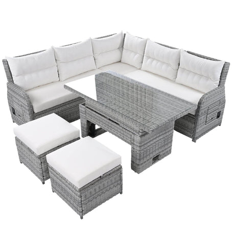 Beige Outdoor Patio Rattan Sectional Furniture Set - Serenova - Omega Lifestyles