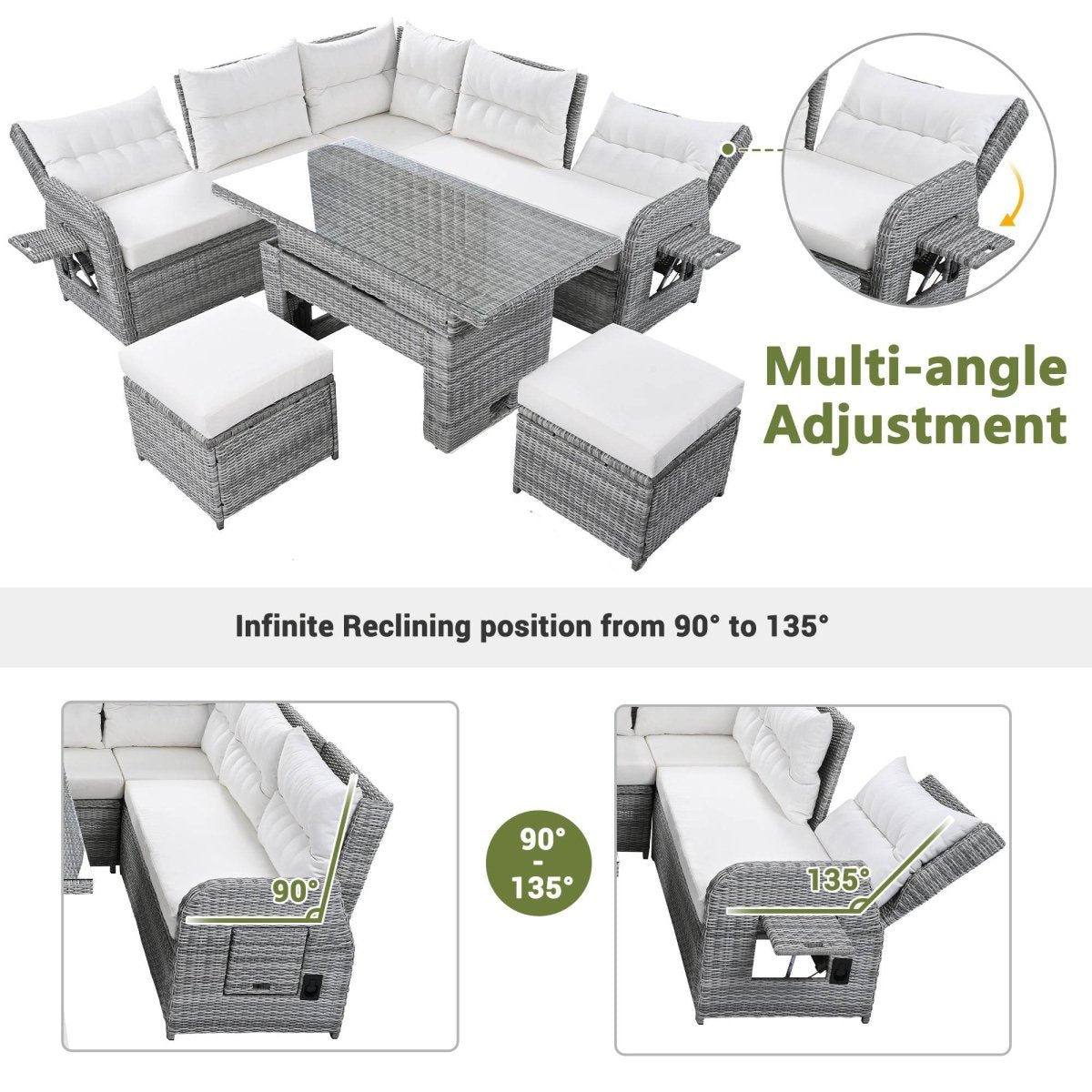 Beige Outdoor Patio Rattan Sectional Furniture Set - Serenova - Omega Lifestyles