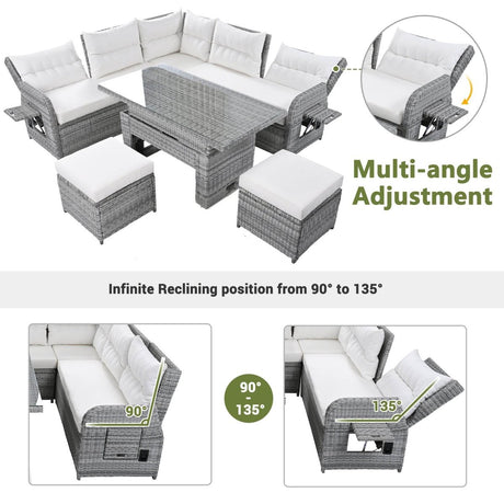 Beige Outdoor Patio Rattan Sectional Furniture Set - Serenova - Omega Lifestyles