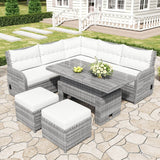 Beige Outdoor Patio Rattan Sectional Furniture Set - Serenova - Omega Lifestyles