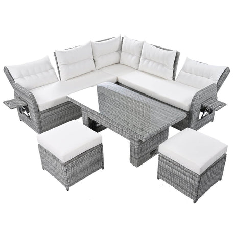 Beige Outdoor Patio Rattan Sectional Furniture Set - Serenova - Omega Lifestyles