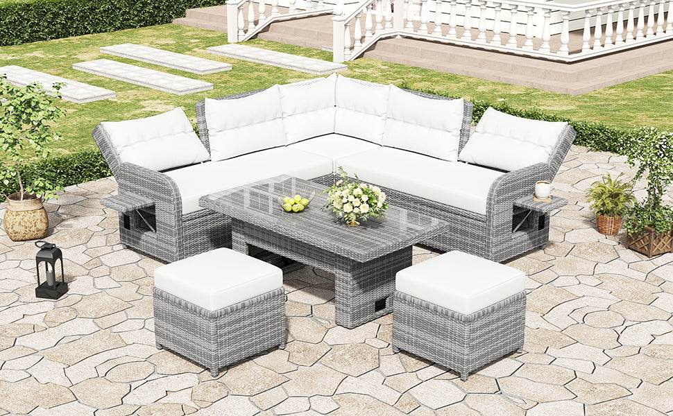 Beige Outdoor Patio Rattan Sectional Furniture Set - Serenova - Omega Lifestyles