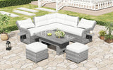 Beige Outdoor Patio Rattan Sectional Furniture Set - Serenova - Omega Lifestyles