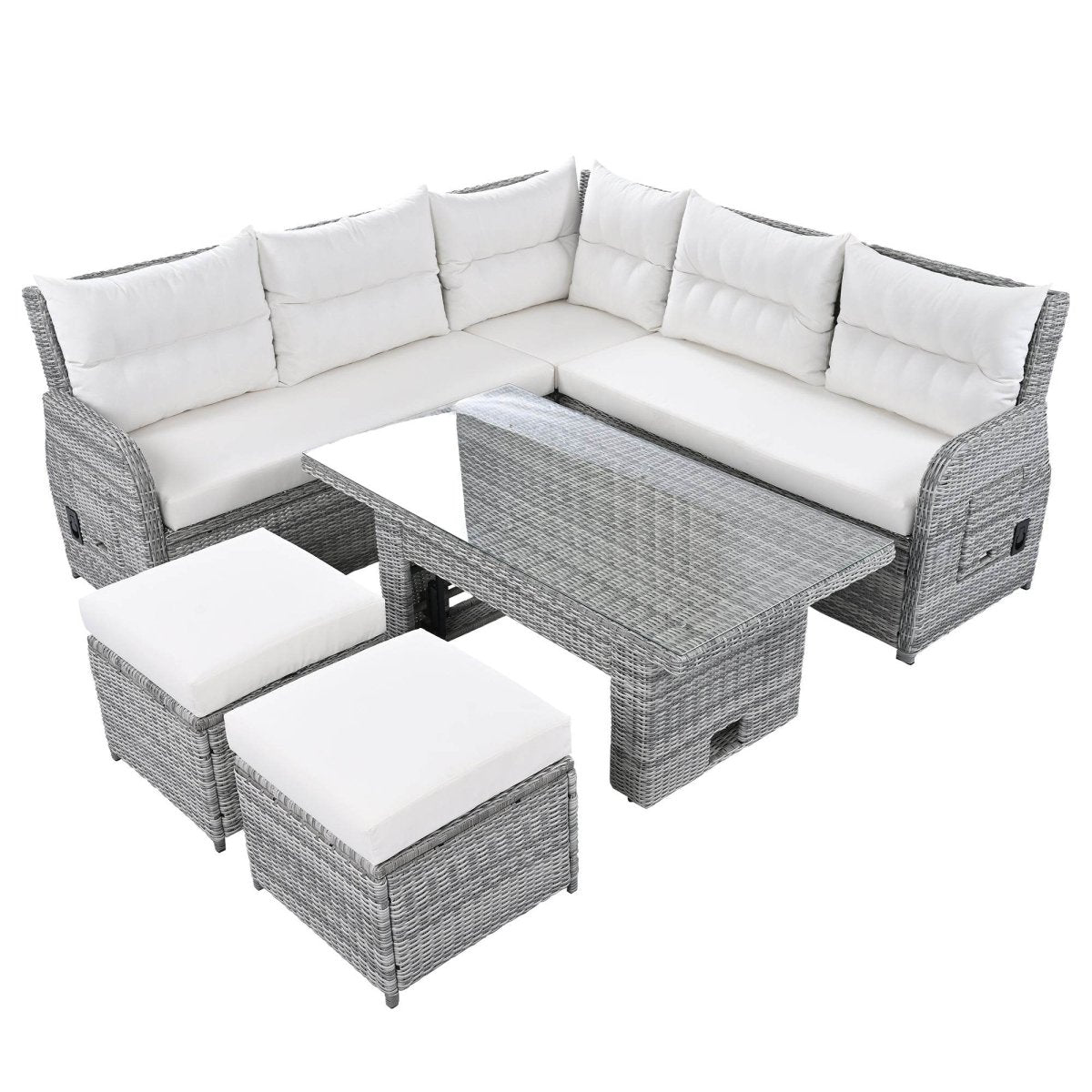 Beige Outdoor Patio Rattan Sectional Furniture Set - Serenova - Omega Lifestyles