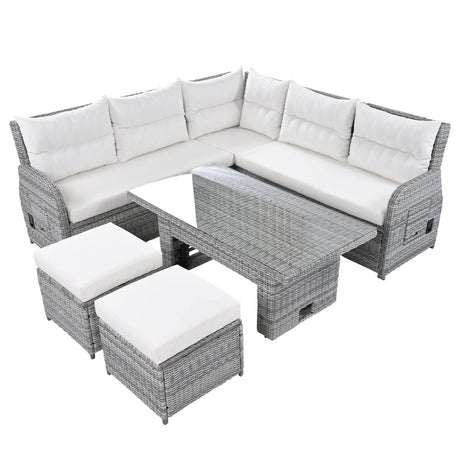 Beige Outdoor Patio Rattan Sectional Furniture Set - Serenova - Omega Lifestyles