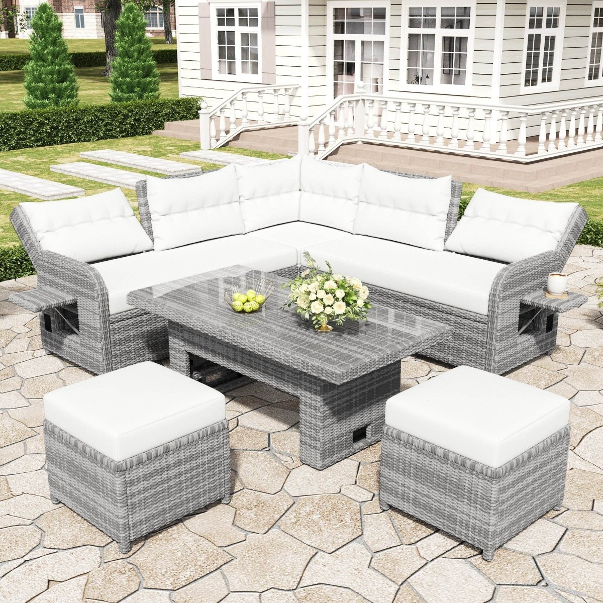 Beige Outdoor Patio Rattan Sectional Furniture Set - Serenova - Omega Lifestyles