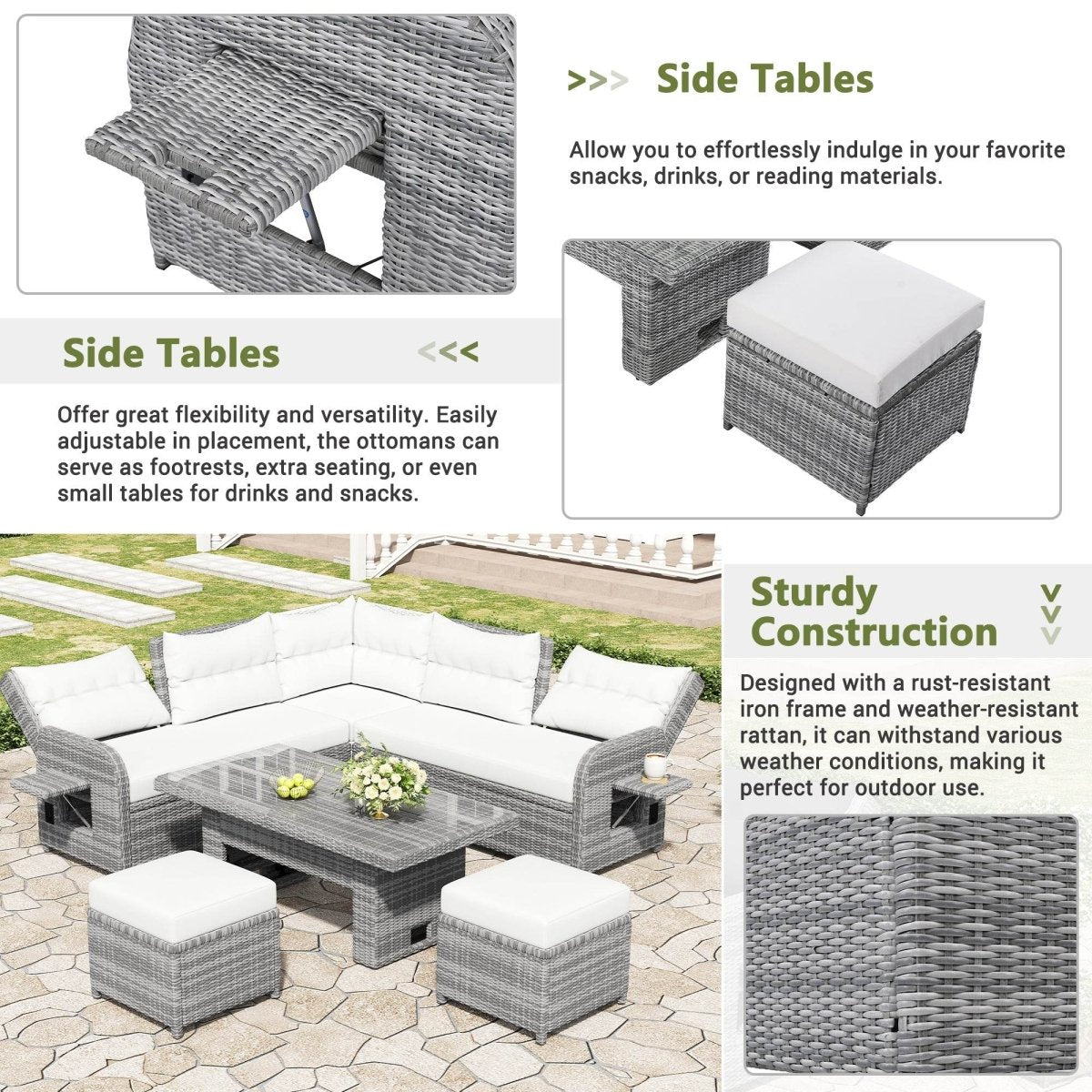 Beige Outdoor Patio Rattan Sectional Furniture Set - Serenova - Omega Lifestyles