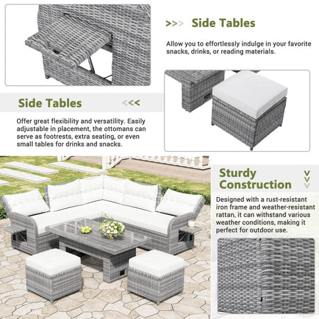 Beige Outdoor Patio Rattan Sectional Furniture Set - Serenova - Omega Lifestyles