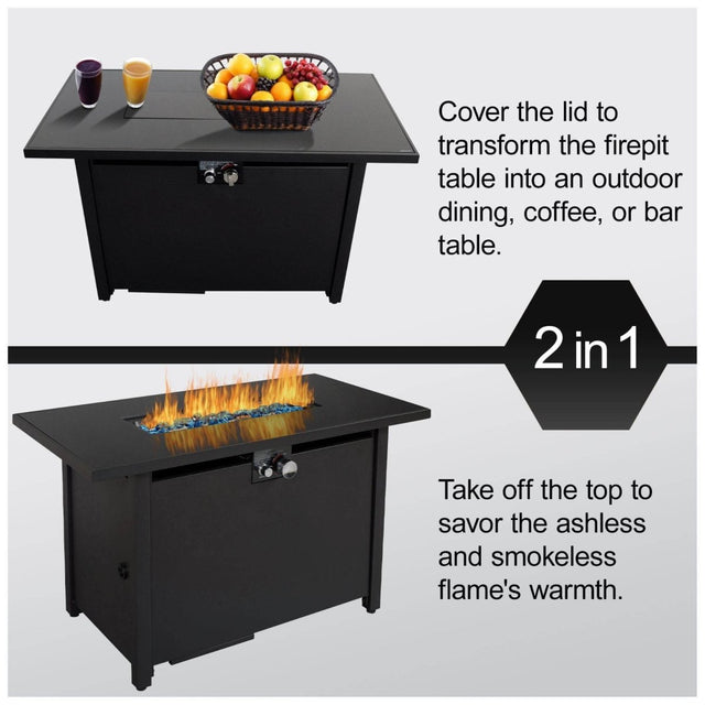 Black Steel Outdoor Fire Pit Table 25-Inch Height - Omega Lifestyles