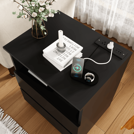 Black USB Charging End Table With Storage Drawers - Serenova - Omega Lifestyles