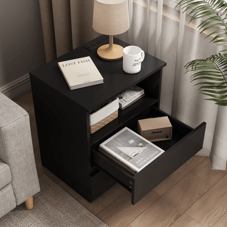 Black USB Charging End Table With Storage Drawers - Serenova - Omega Lifestyles