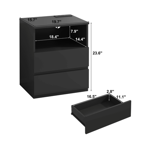 Black USB Charging End Table With Storage Drawers - Serenova - Omega Lifestyles