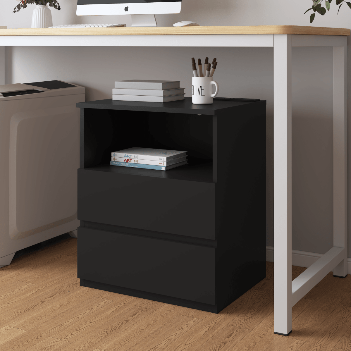 Black USB Charging End Table With Storage Drawers - Serenova - Omega Lifestyles
