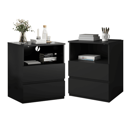 Black USB Charging End Table With Storage Drawers - Serenova - Omega Lifestyles