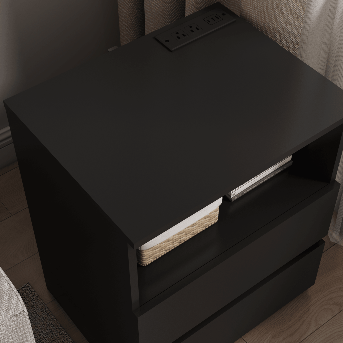 Black USB Charging End Table With Storage Drawers - Serenova - Omega Lifestyles