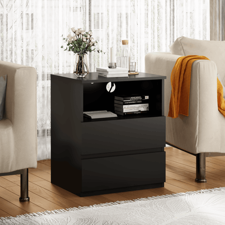 Black USB Charging End Table With Storage Drawers - Serenova - Omega Lifestyles