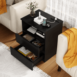 Black USB Charging End Table With Storage Drawers - Serenova - Omega Lifestyles