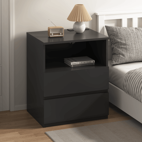 Black USB Charging End Table With Storage Drawers - Serenova - Omega Lifestyles