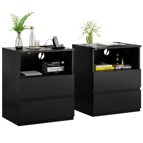 Black USB Charging End Table With Storage Drawers - Serenova - Omega Lifestyles