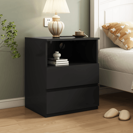 Black USB Charging End Table With Storage Drawers - Serenova - Omega Lifestyles