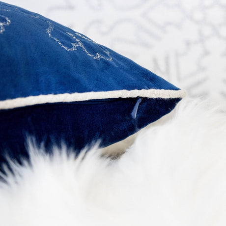 Blue Velvet Holiday Throw Pillow With Silver Snowflake Embroidery - Serenova - Omega Lifestyles