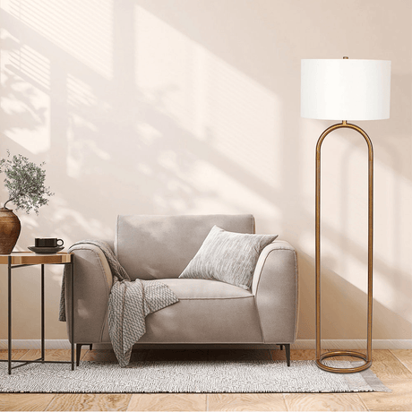 Brass Base Floor Lamp With Large White Drum Shade - Sleep Galleria