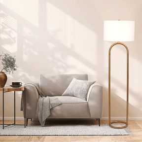 Brass Base Floor Lamp With Large White Drum Shade - Omega Lifestyles