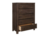 Brown Engineered Wood 5 - Drawer Chest Storage Furniture - Serenova - Omega Lifestyles