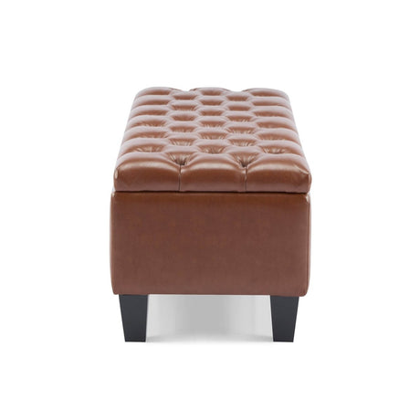 Brown PU Leather Storage Ottoman Bench With Foam Filling - Sleep Galleria