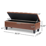 Brown PU Leather Storage Ottoman Bench With Foam Filling - Sleep Galleria