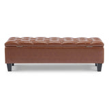 Brown PU Leather Storage Ottoman Bench With Foam Filling - Sleep Galleria
