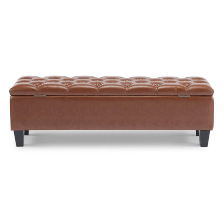Brown PU Leather Storage Ottoman Bench With Foam Filling - Sleep Galleria