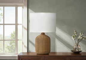 Brown Rattan Ginger Jar Table Lamp With Fabric Shade - Omega Lifestyles