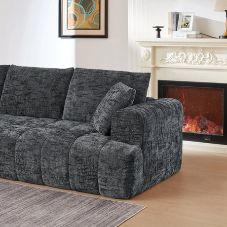 Chenille Dark Grey L-Shape Tufted Sectional Sofa - Omega Lifestyles