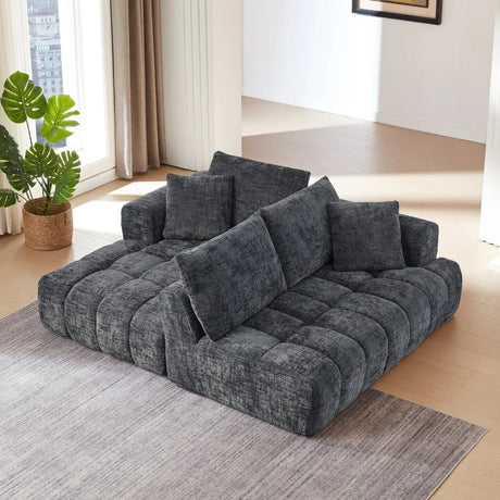 Chenille Dark Grey L-Shape Tufted Sectional Sofa - Omega Lifestyles