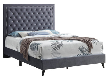 Chic Gray Velvet Queen Bed Frame With Foam Support - Serenova - Omega Lifestyles