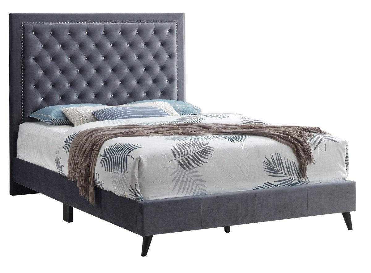 Chic Gray Velvet Queen Bed Frame With Foam Support - Serenova - Omega Lifestyles