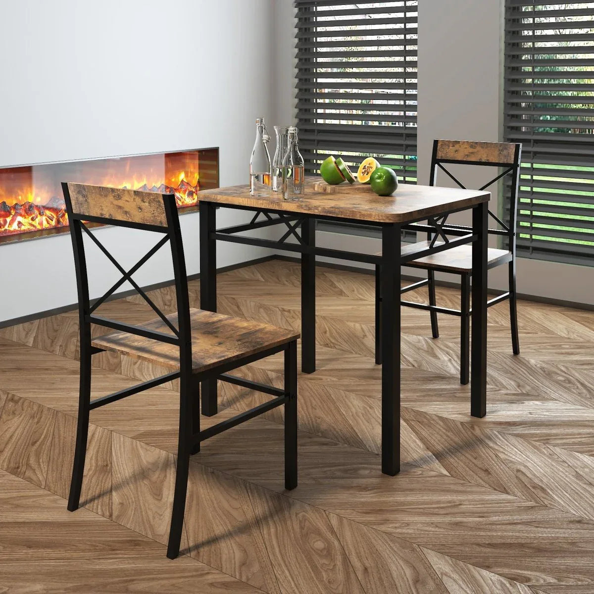 Compact Wood MDF Metal 2-Piece Dining Table Chair Set - Omega Lifestyles