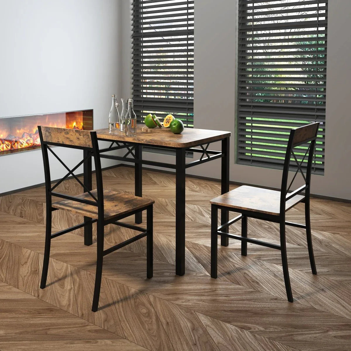 Compact Wood MDF Metal 2-Piece Dining Table Chair Set - Omega Lifestyles