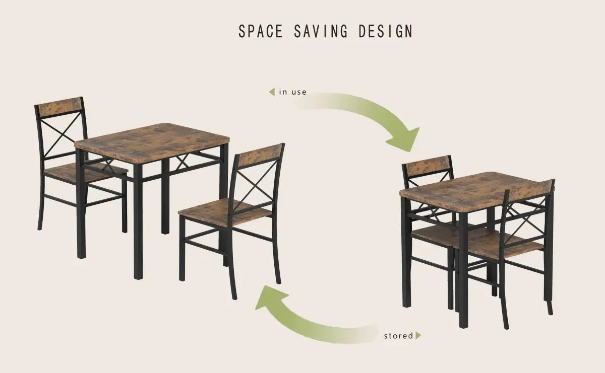Compact Wood MDF Metal 2-Piece Dining Table Chair Set - Omega Lifestyles