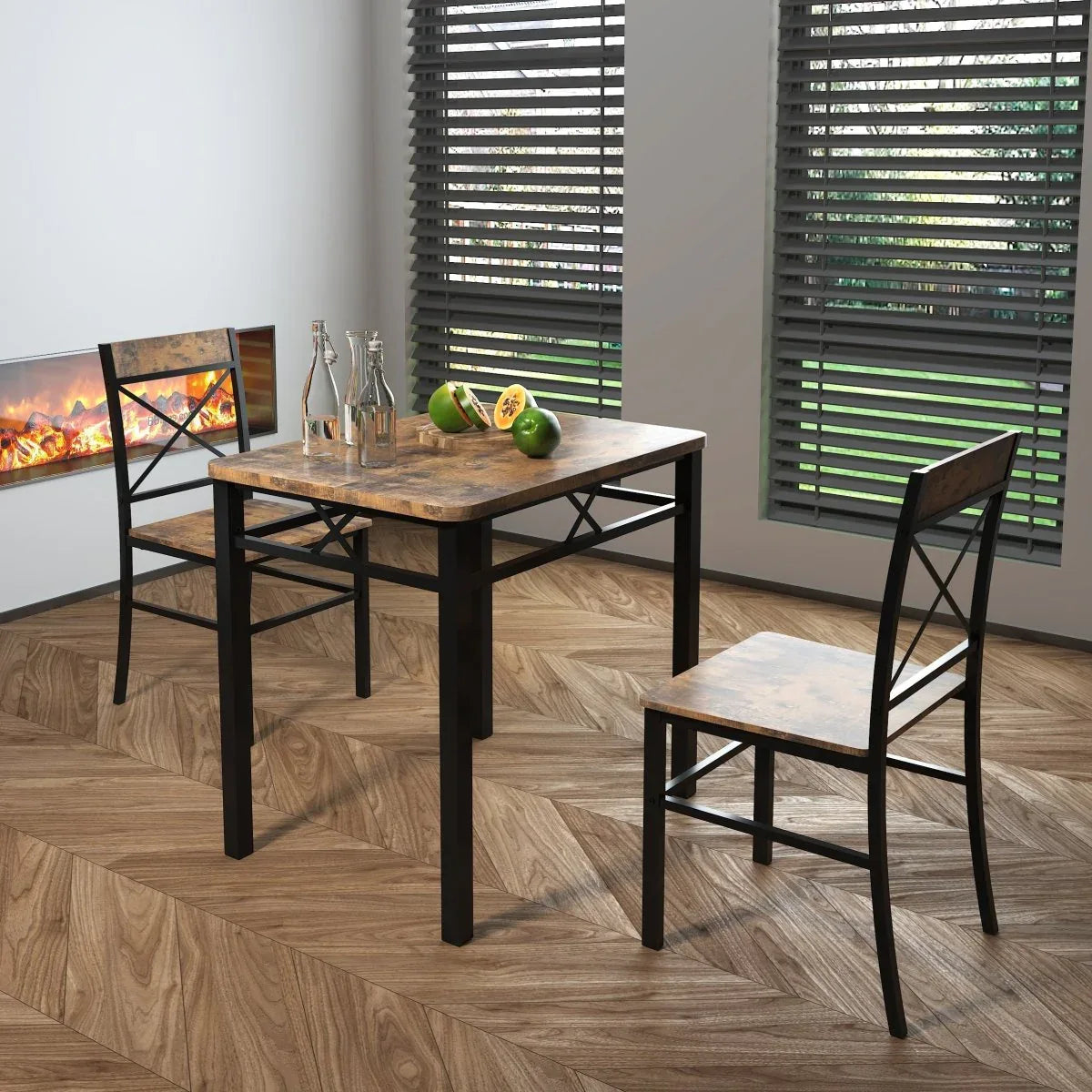 Compact Wood MDF Metal 2-Piece Dining Table Chair Set - Omega Lifestyles