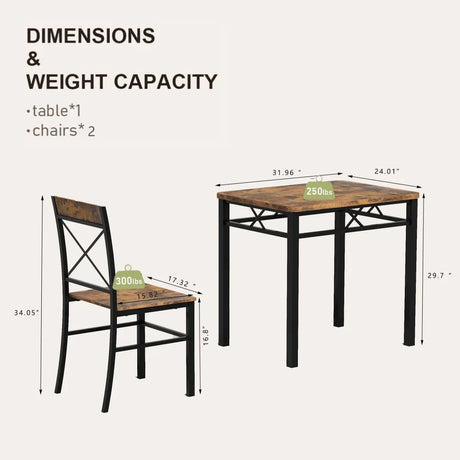 Compact Wood MDF Metal 2-Piece Dining Table Chair Set - Omega Lifestyles