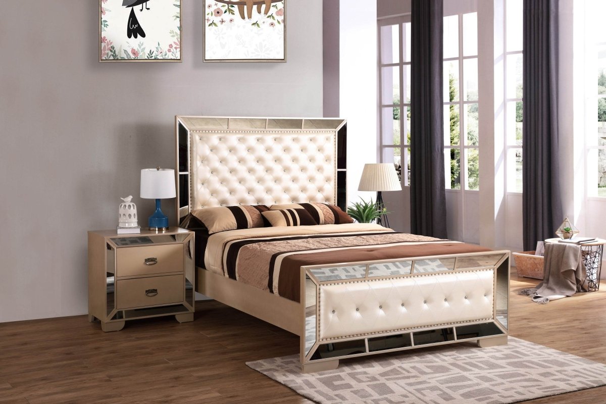 Contemporary Pearl Off White Particle Board Full Bed Frame - Serenova - Omega Lifestyles