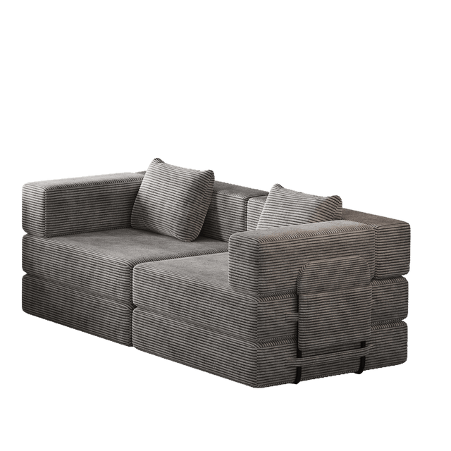 Convertible Corduroy Fabric 2-Seat Sofa Bed With Storage Pockets - Omega Lifestyles