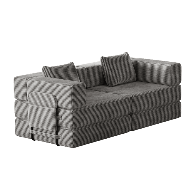 Convertible Corduroy Fabric 2-Seat Sofa Bed With Storage Pockets - Omega Lifestyles