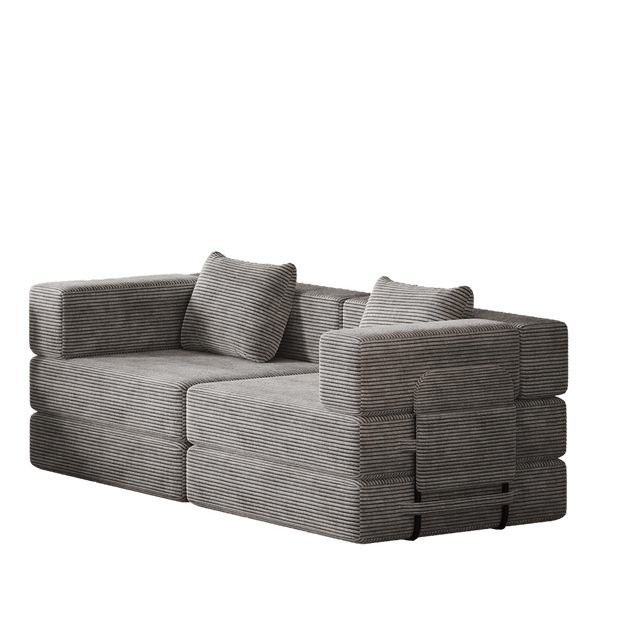 Convertible Corduroy Fabric 2-Seat Sofa Bed With Storage Pockets - Omega Lifestyles