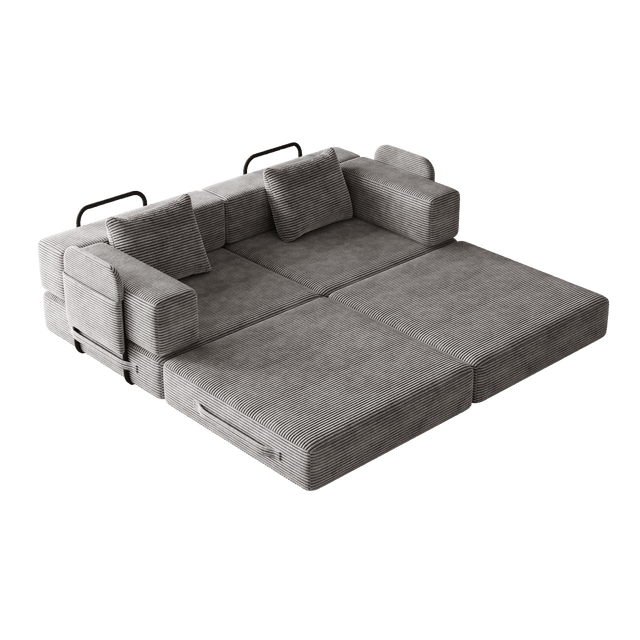 Convertible Corduroy Fabric 2-Seat Sofa Bed With Storage Pockets - Omega Lifestyles