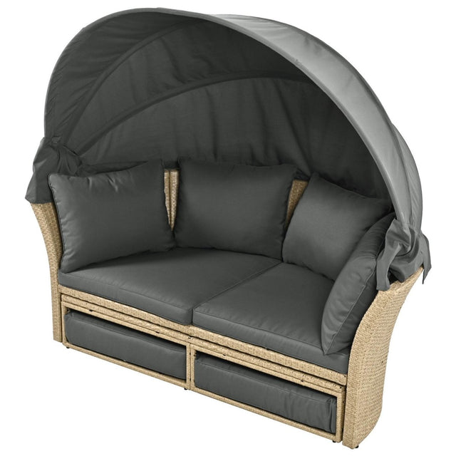 Convertible Grey Waterproof Rattan Outdoor Patio Daybed - Omega Lifestyles