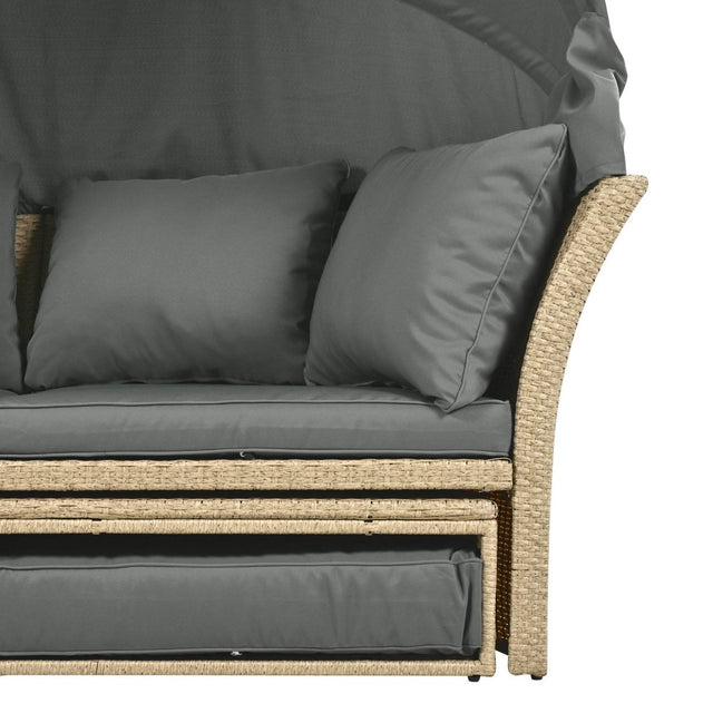 Convertible Grey Waterproof Rattan Outdoor Patio Daybed - Omega Lifestyles