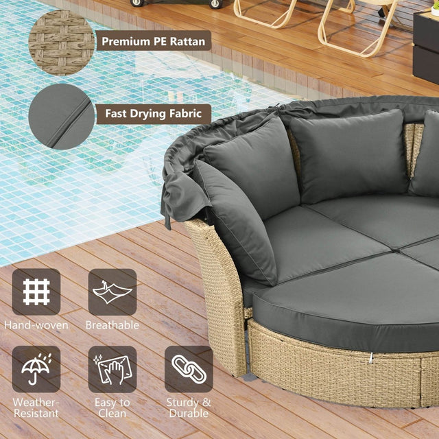 Convertible Grey Waterproof Rattan Outdoor Patio Daybed - Omega Lifestyles